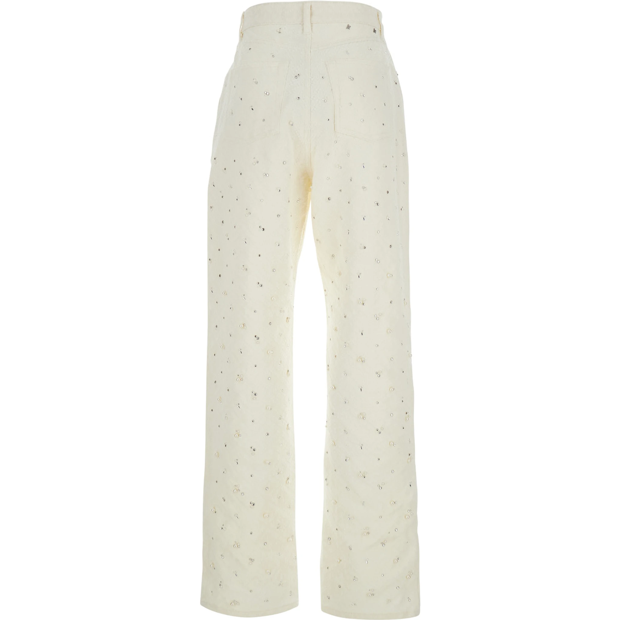 White Jeans with Belt Loops and All-Over Crystal Embellishments in Denim Woman