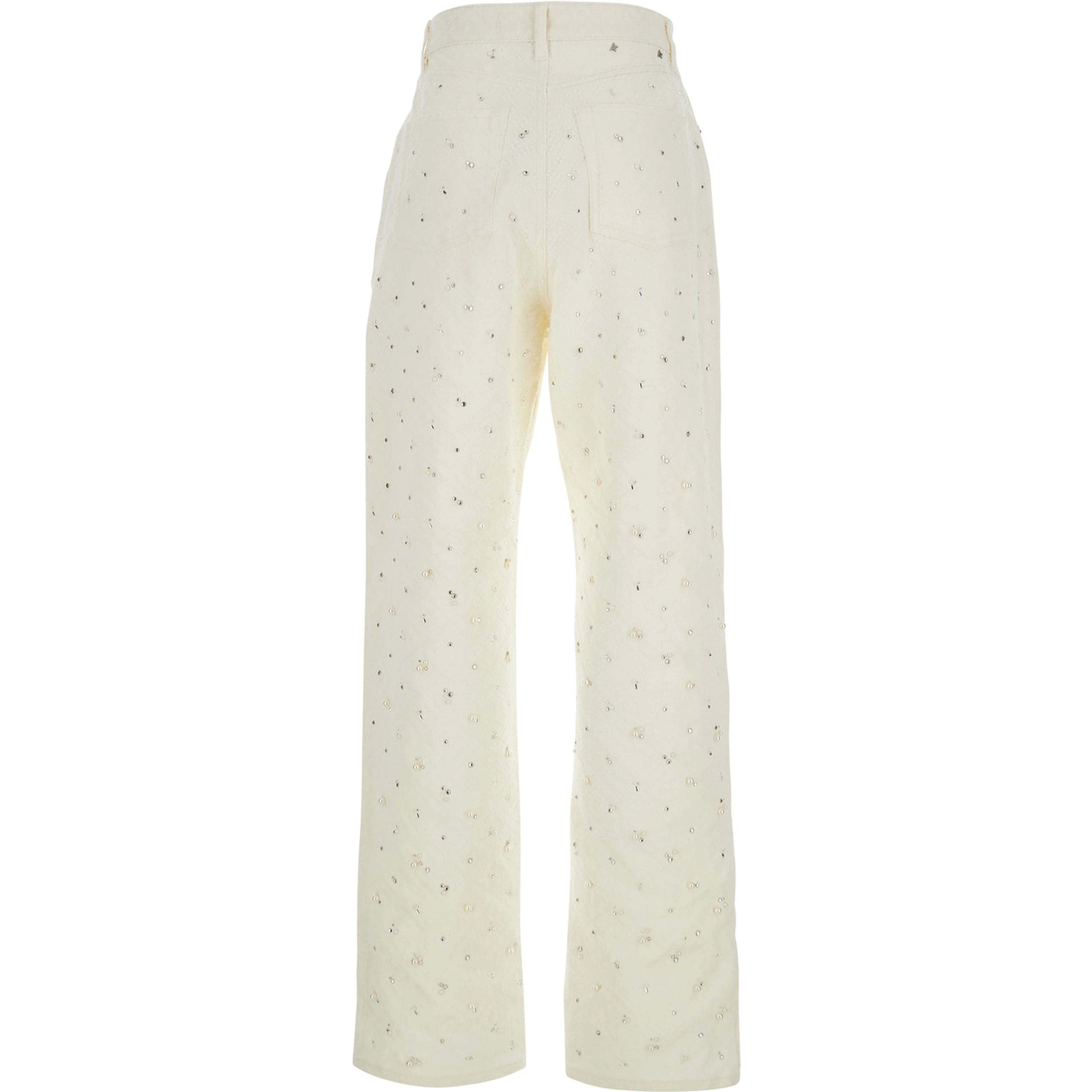 White Jeans with Belt Loops and All-Over Crystal Embellishments in Denim Woman
