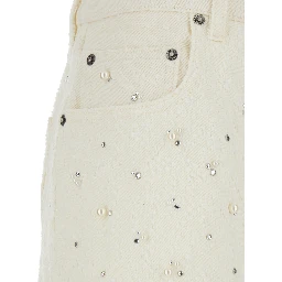 White Jeans with Belt Loops and All-Over Crystal Embellishments in Denim Woman