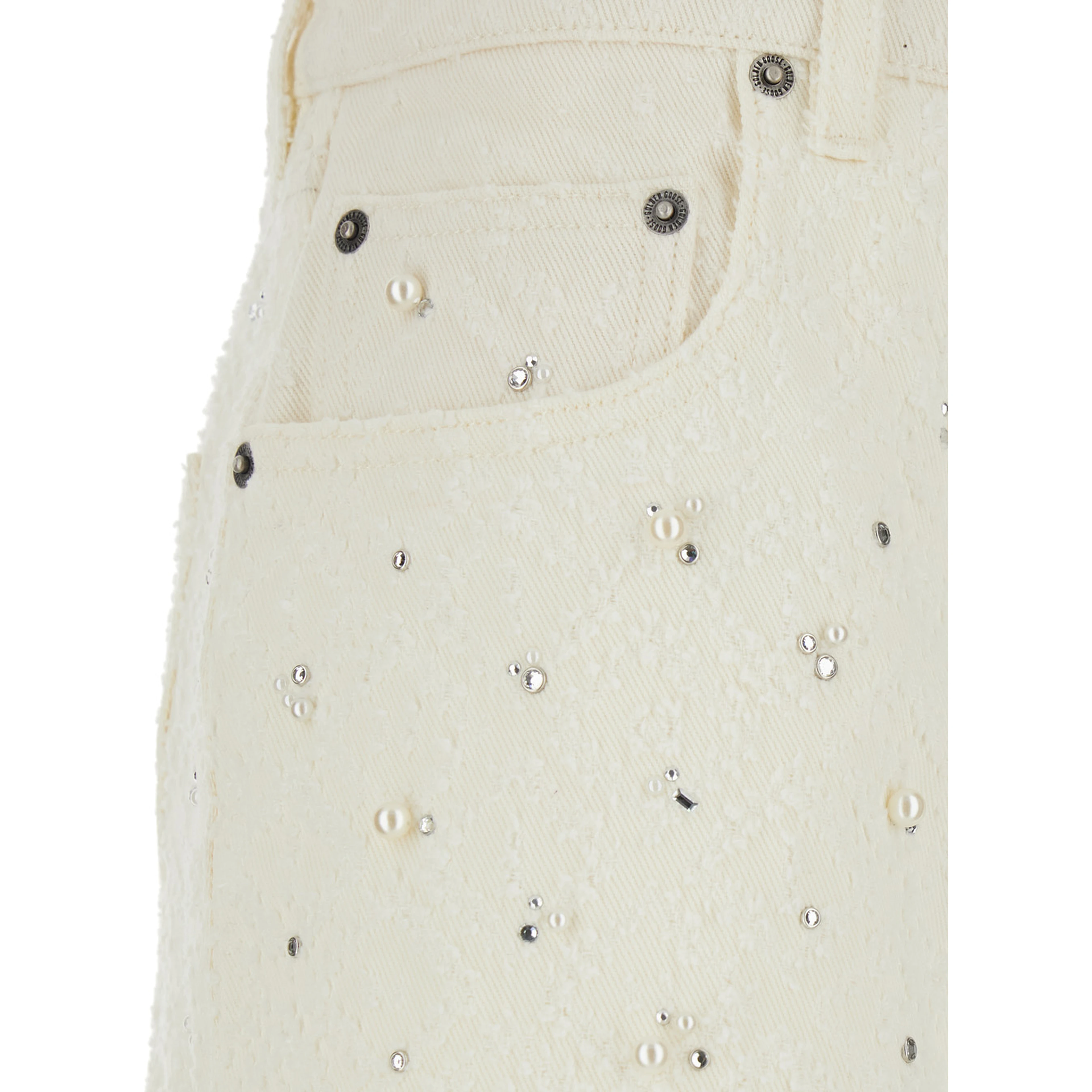 White Jeans with Belt Loops and All-Over Crystal Embellishments in Denim Woman