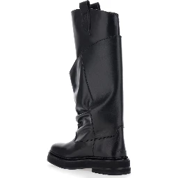 Passeggiata Black Boots with Heel-Tab and Rubber Sole in Leather Woman