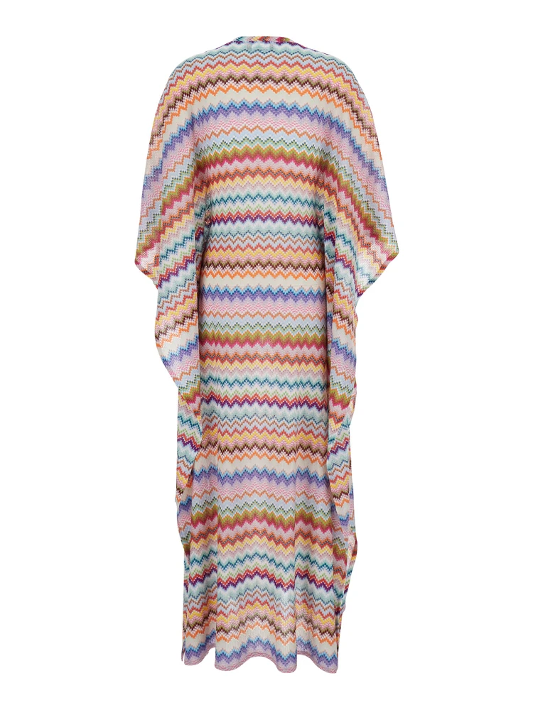 Multicolor Caftan with Wide V-Neck and All-Over Zigzag Pattern in Lamé Viscose Woman alternative