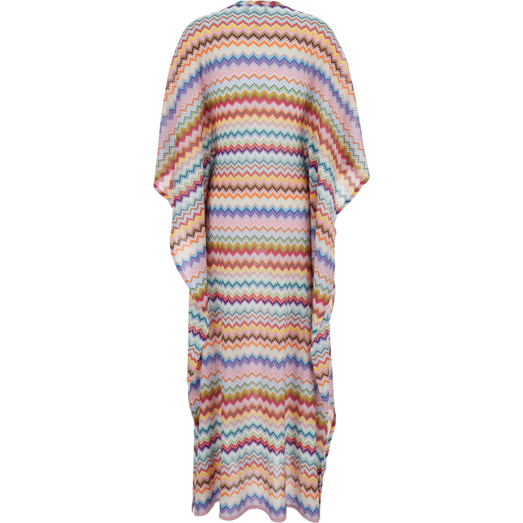 Multicolor Caftan with Wide V-Neck and All-Over Zigzag Pattern in Lamé Viscose Woman