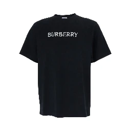 تيشيرت أسود برقبة دائرية وشعار مطبوع على الجهة الأمامية من القطن الرجالي