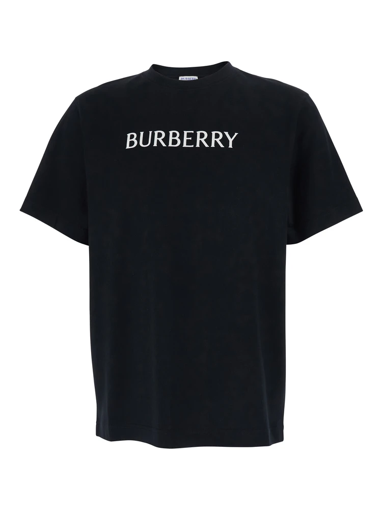 Black Crewneck T-Shirt with Logo Lettering on the Front in Cotton Man