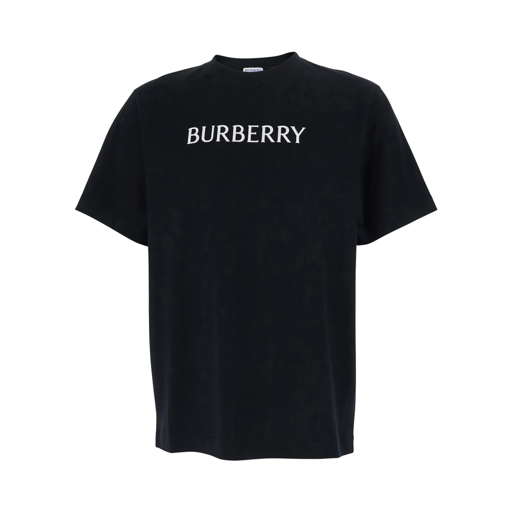 تيشيرت أسود برقبة دائرية وشعار مطبوع على الجهة الأمامية من القطن الرجالي