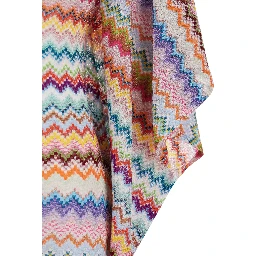 Multicolor Caftan with Wide V-Neck and All-Over Zigzag Pattern in Lamé Viscose Woman