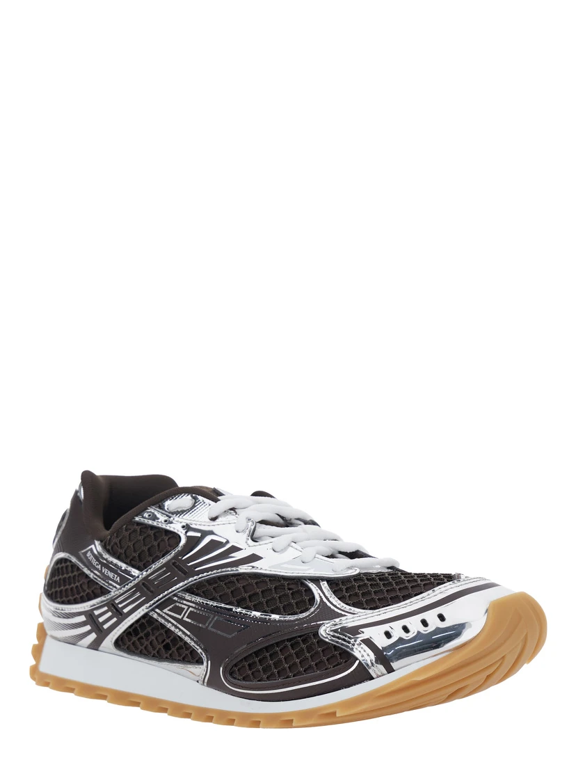 Orbit Brown Sneakers with Logo Lettering Print in Tech Fabric Man
