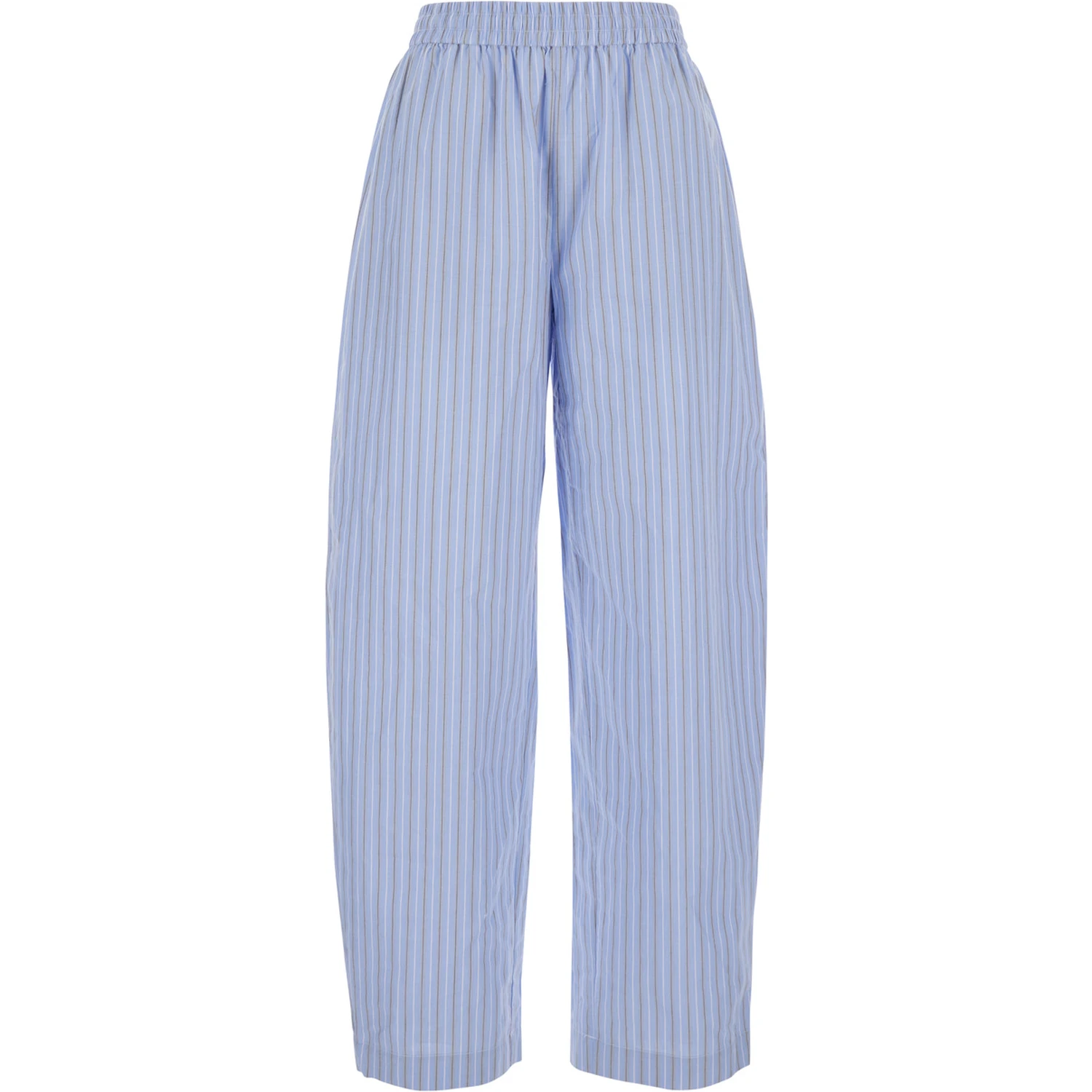 Light Blue Pants witth Striped Design and Elastic Waist in Cotton Poplin Woman