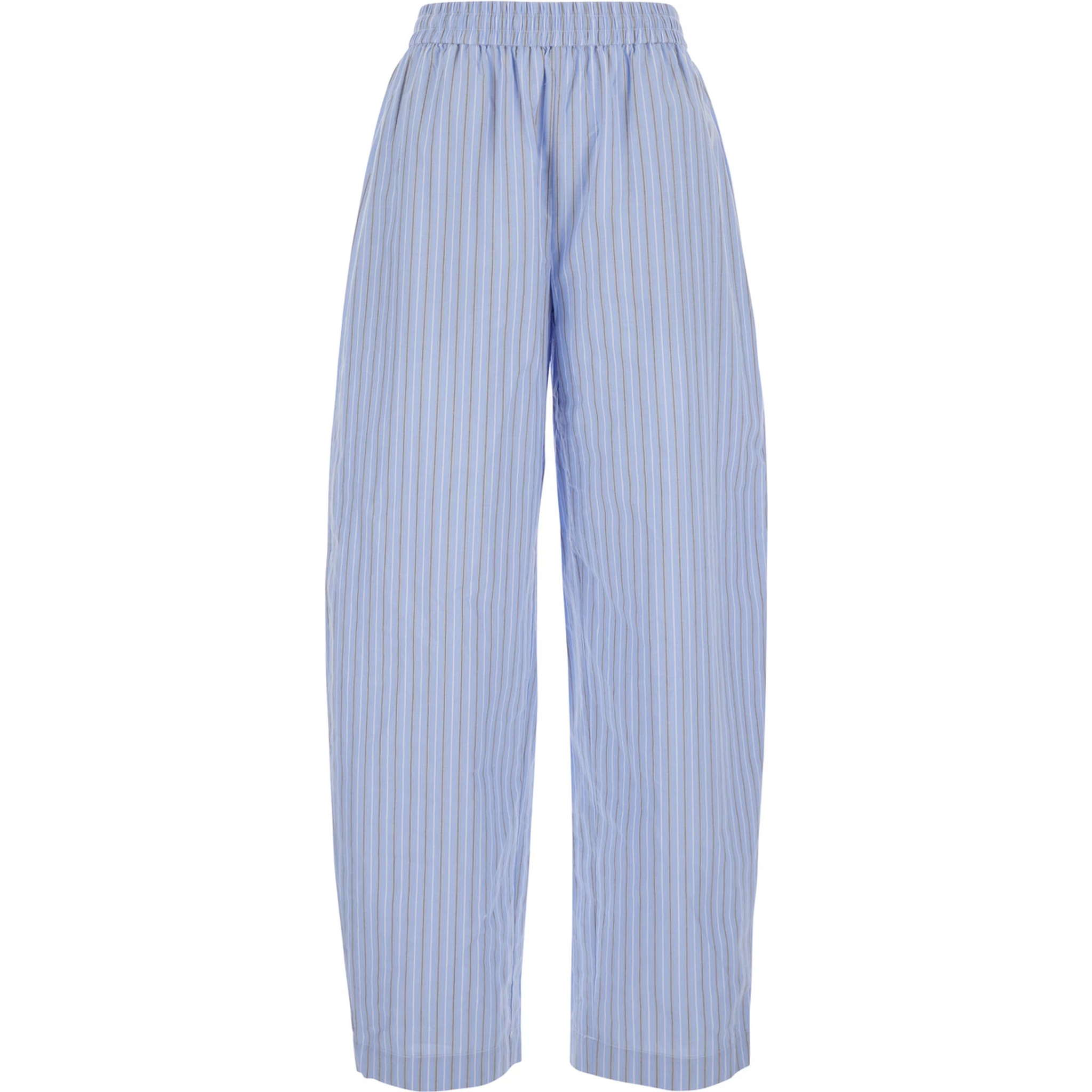 Light Blue Pants witth Striped Design and Elastic Waist in Cotton Poplin Woman