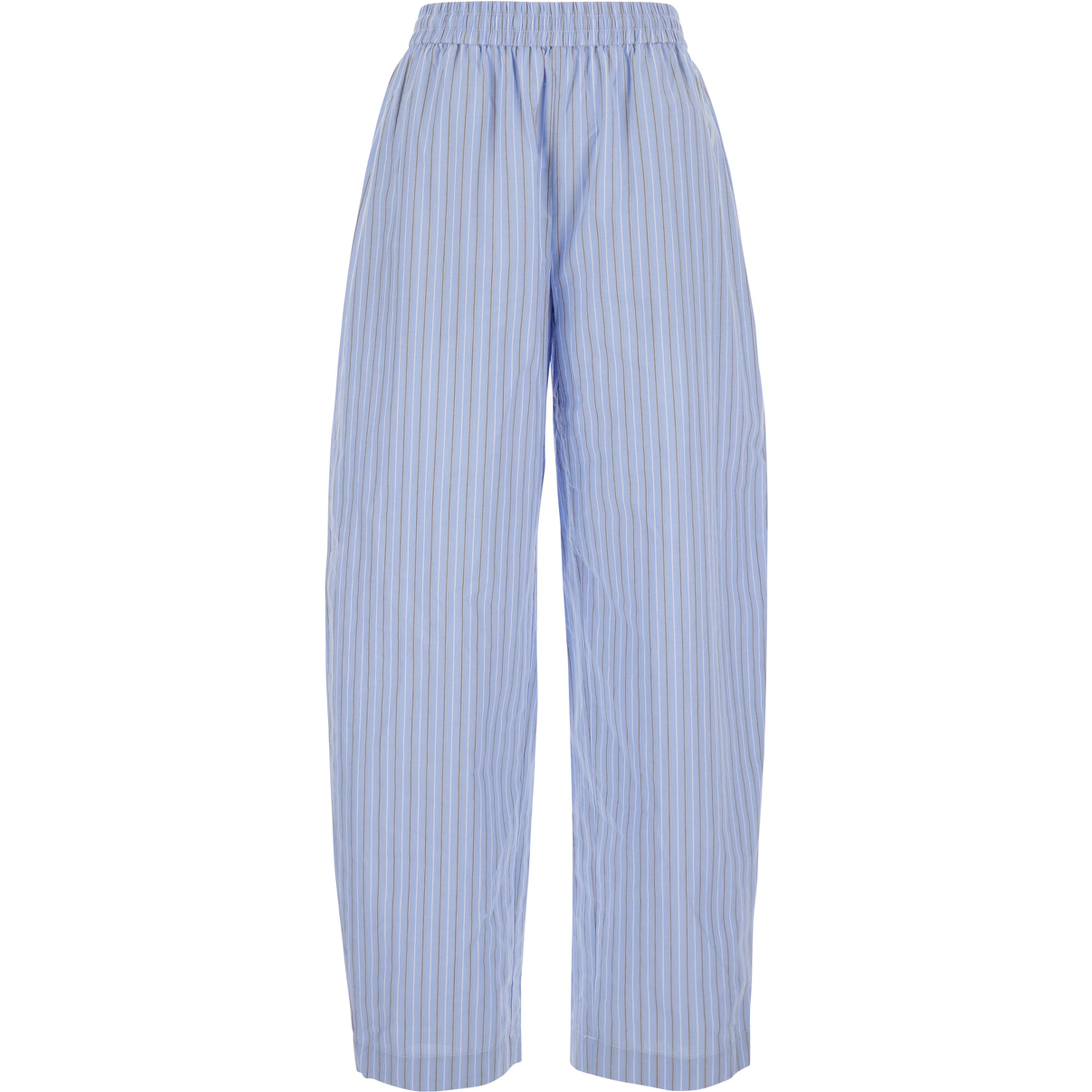 Light Blue Pants witth Striped Design and Elastic Waist in Cotton Poplin Woman