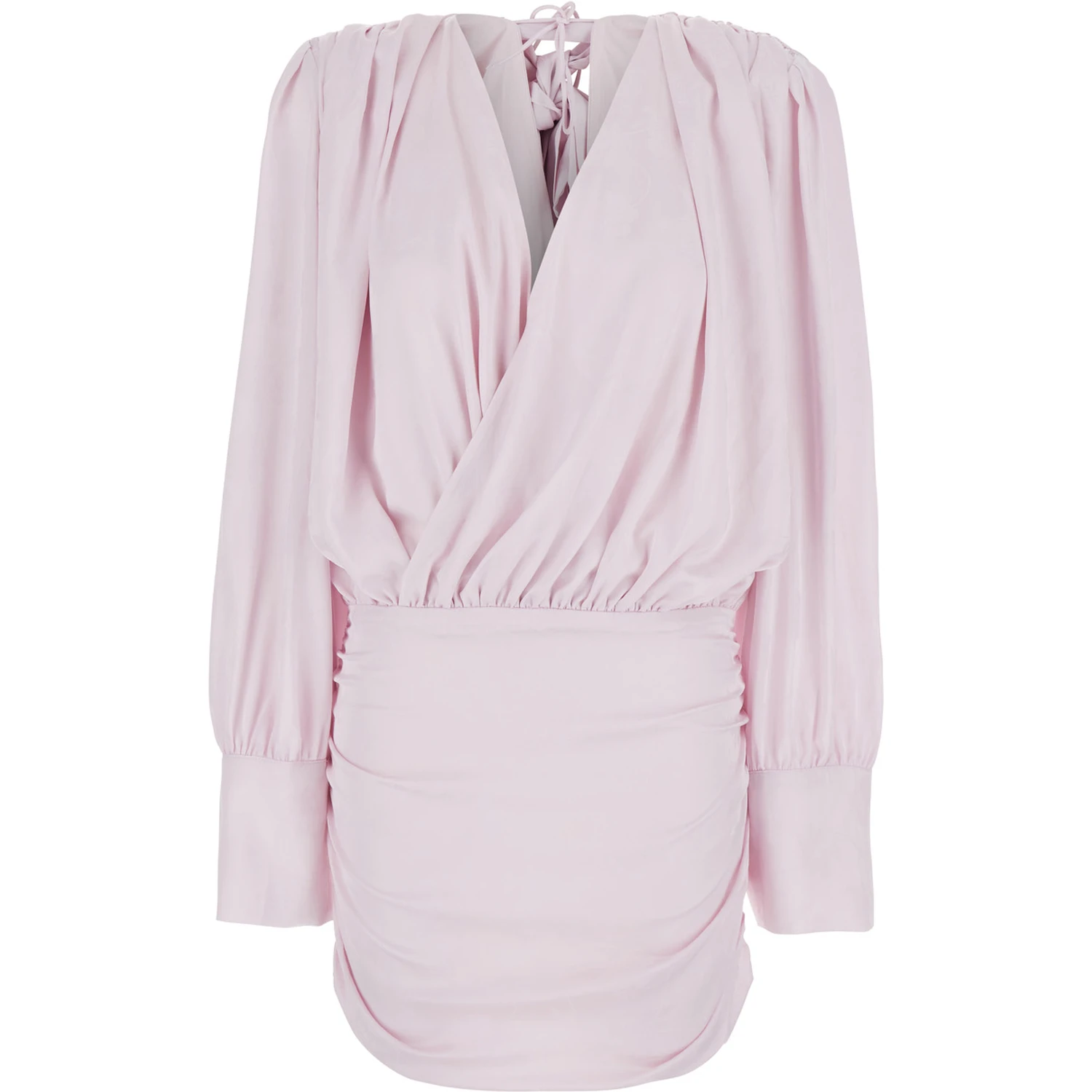 Pink Dress with Deep V-Neck and Draped Design in Silk Woman
