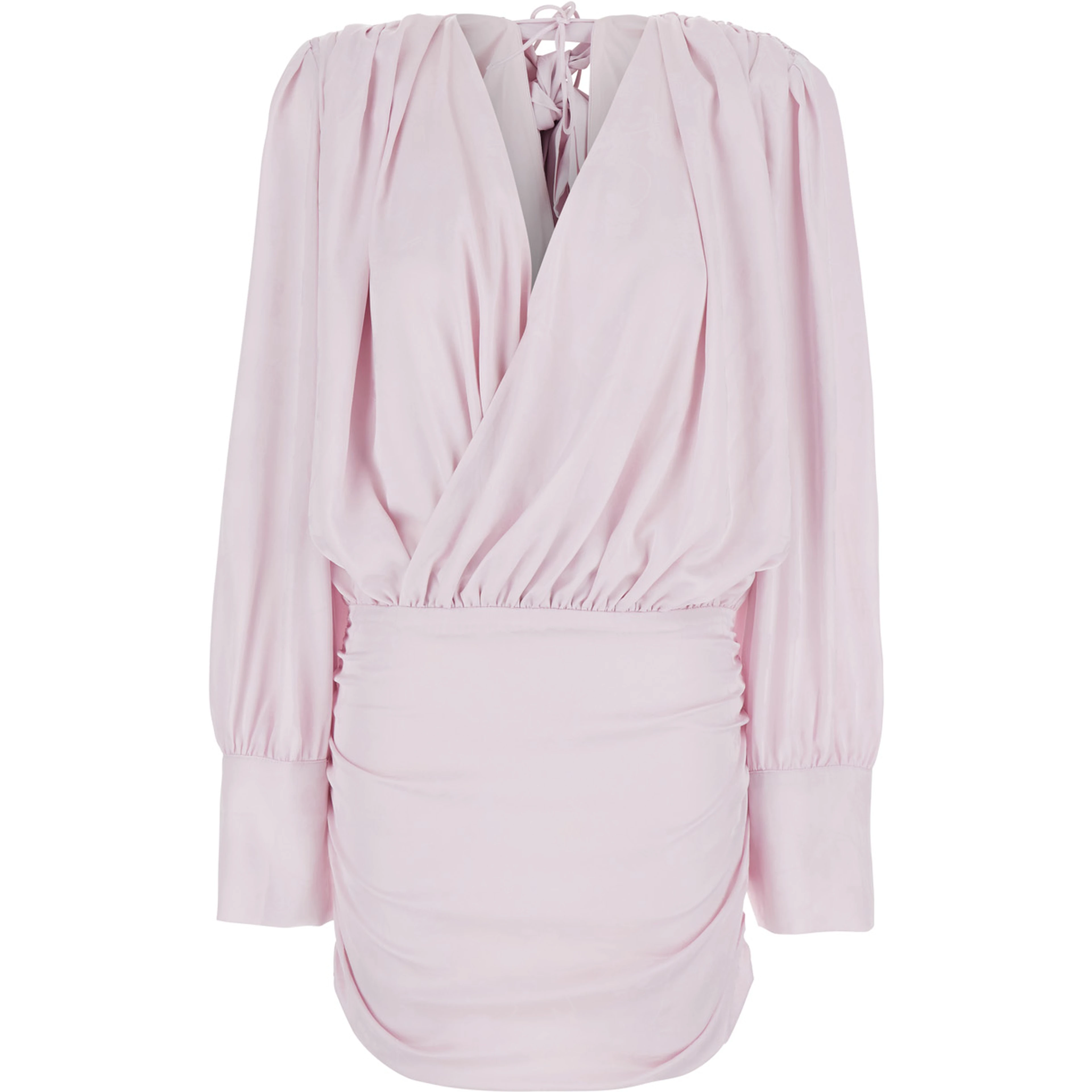 Pink Dress with Deep V-Neck and Draped Design in Silk Woman