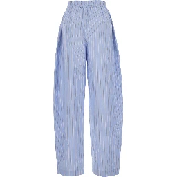Light Blue Pants witth Striped Design and Elastic Waist in Cotton Poplin Woman