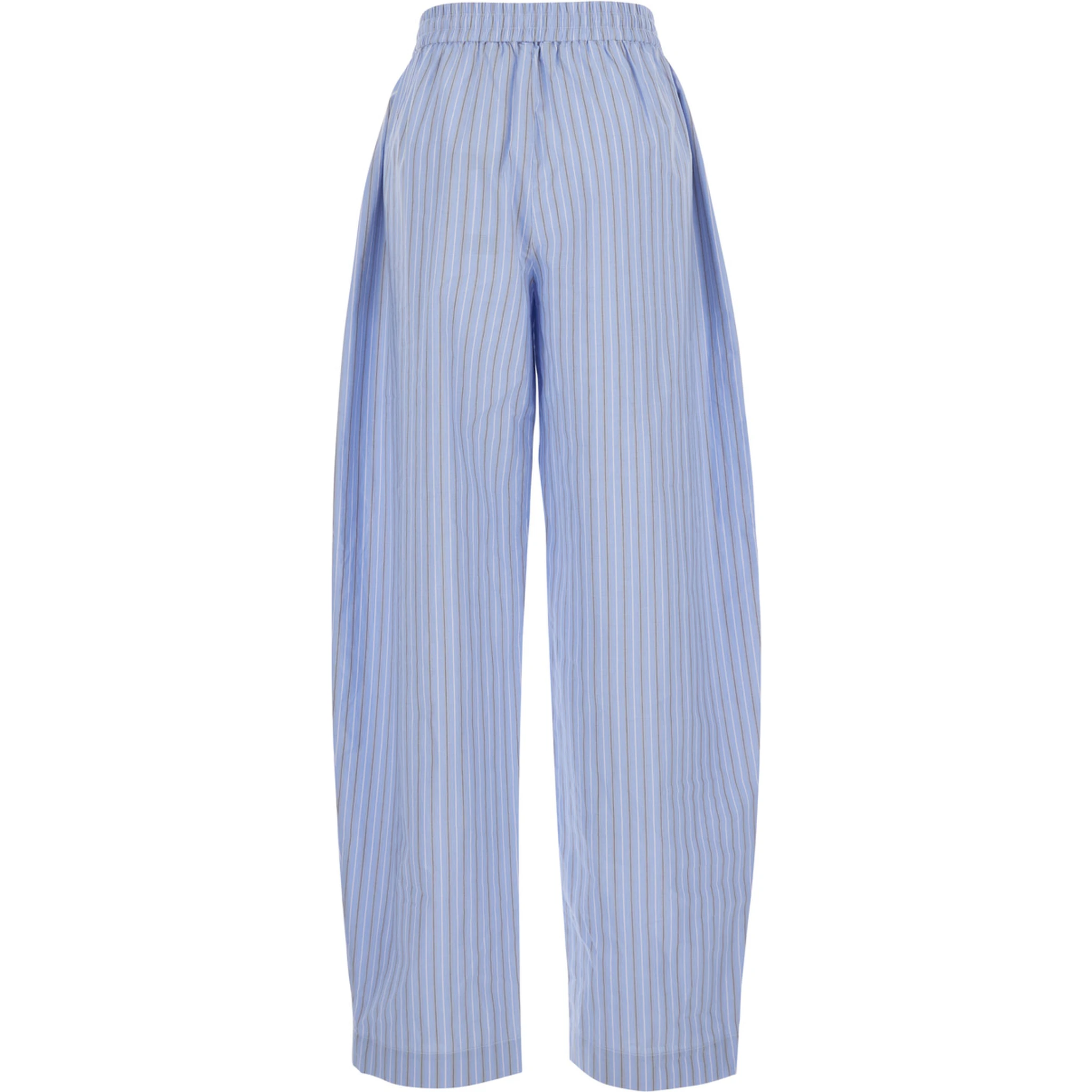 Light Blue Pants witth Striped Design and Elastic Waist in Cotton Poplin Woman