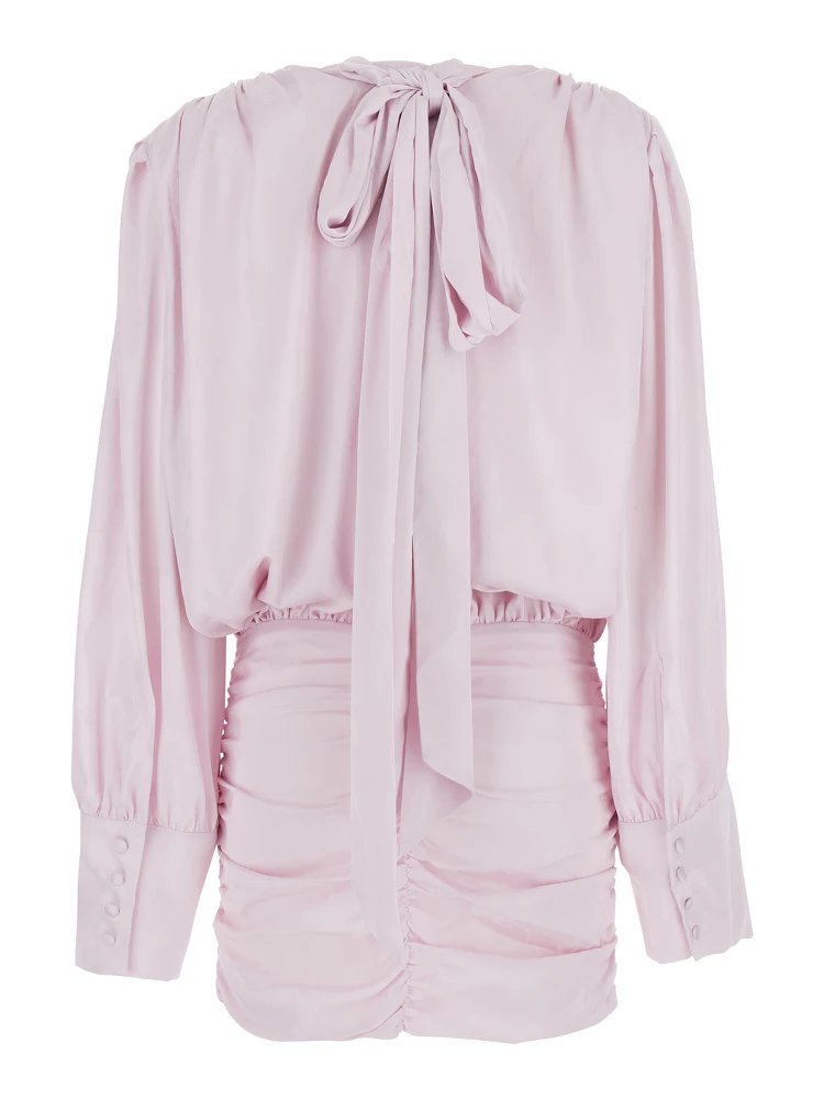 Pink Dress with Deep V-Neck and Draped Design in Silk Woman alternative