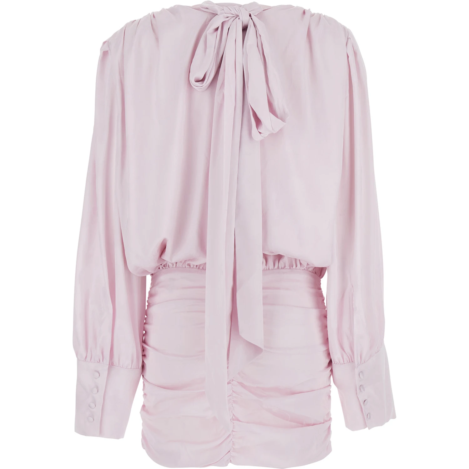 Pink Dress with Deep V-Neck and Draped Design in Silk Woman