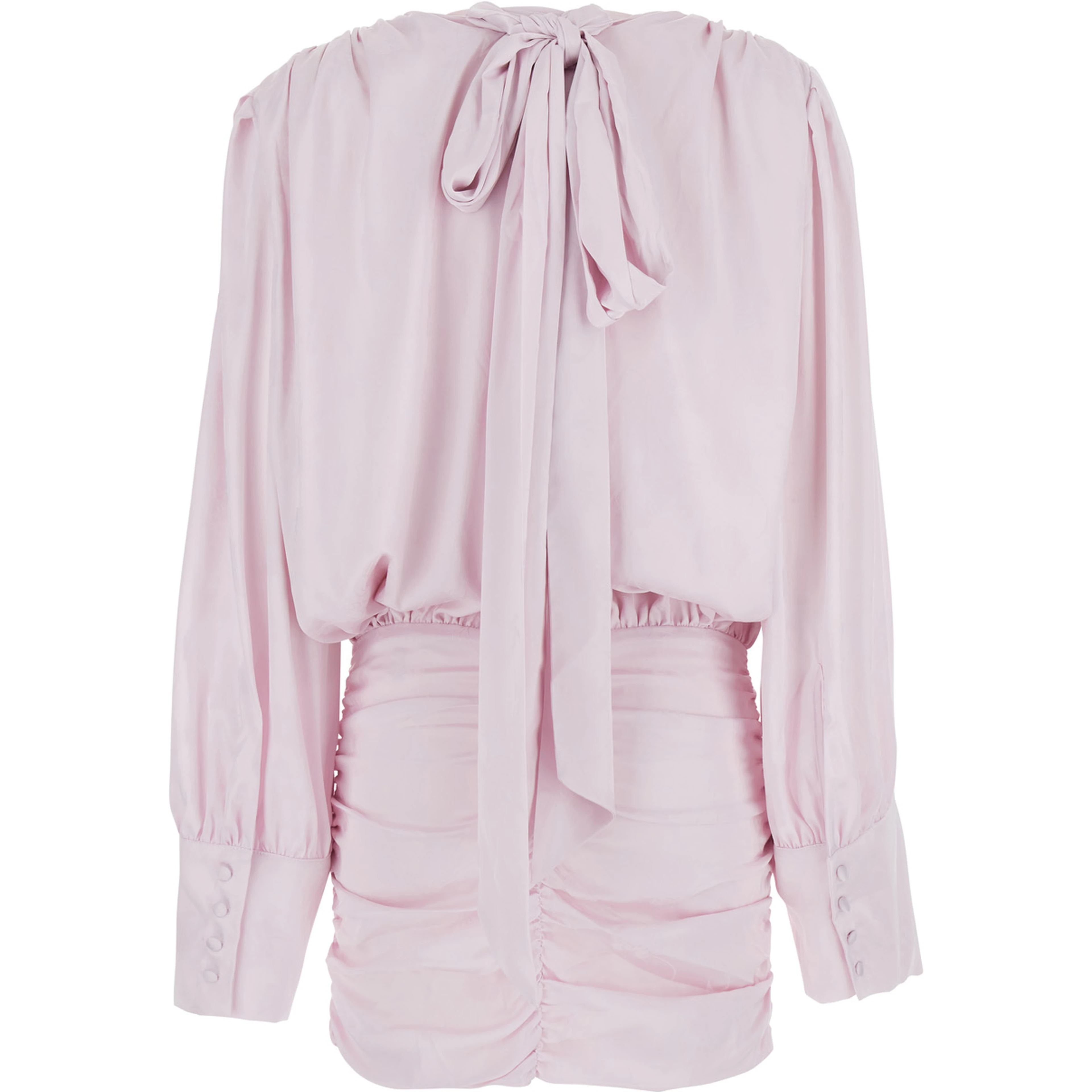 Pink Dress with Deep V-Neck and Draped Design in Silk Woman