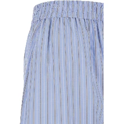 Light Blue Pants witth Striped Design and Elastic Waist in Cotton Poplin Woman