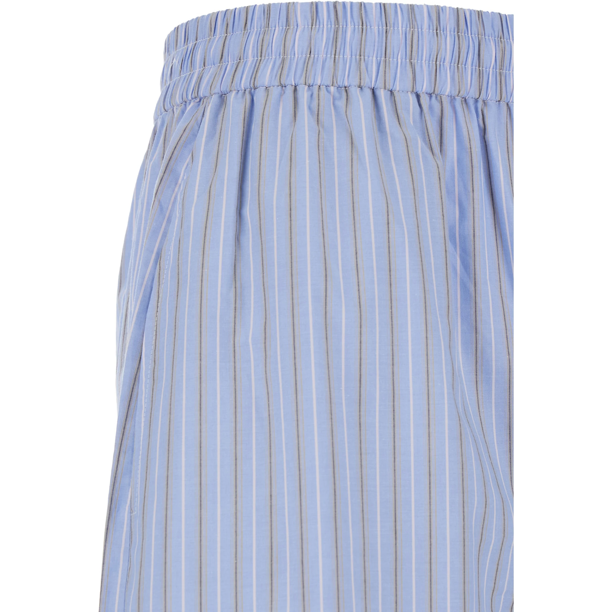 Light Blue Pants witth Striped Design and Elastic Waist in Cotton Poplin Woman