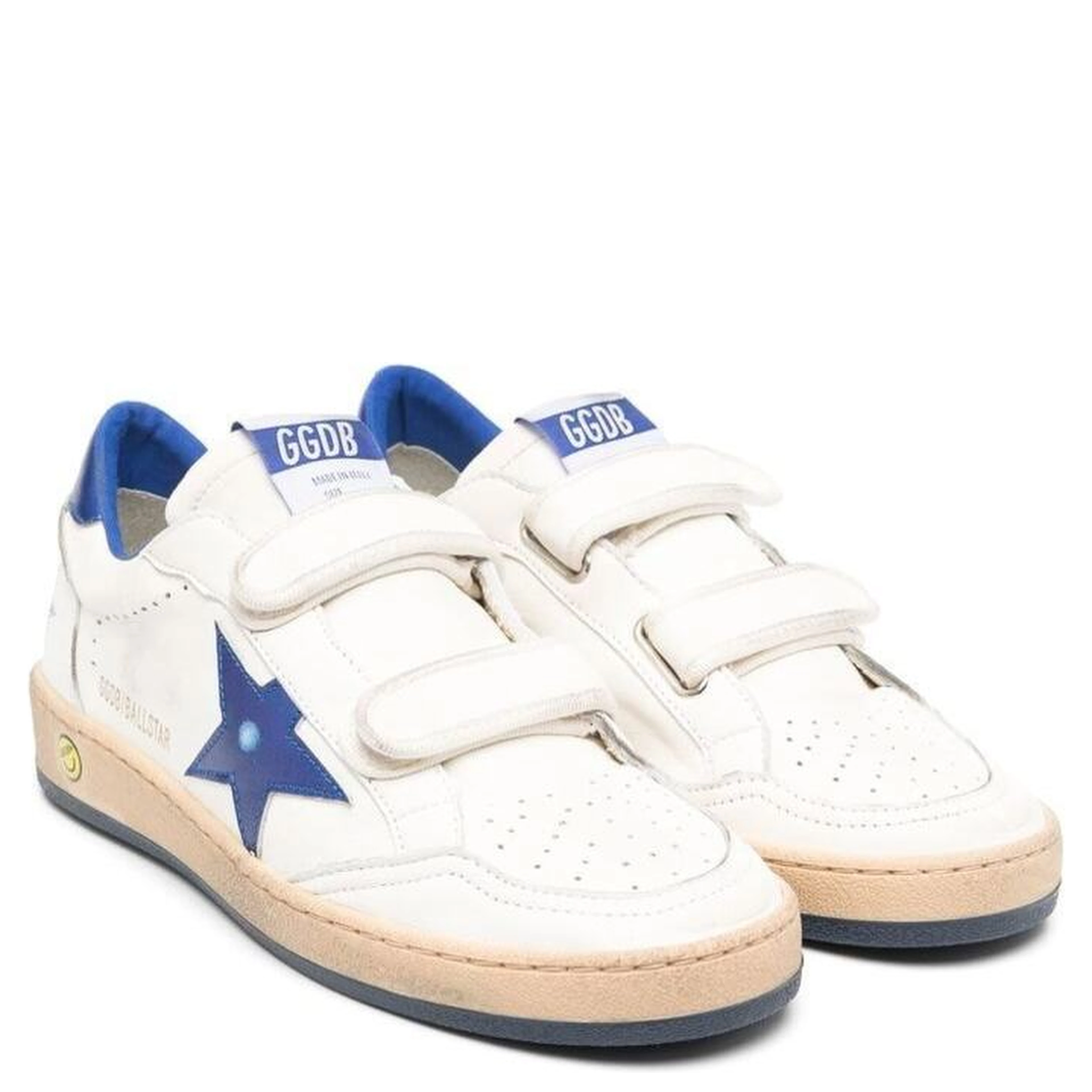 Ballstar White and Blue Sneaker with Star Patch in Leather Boy