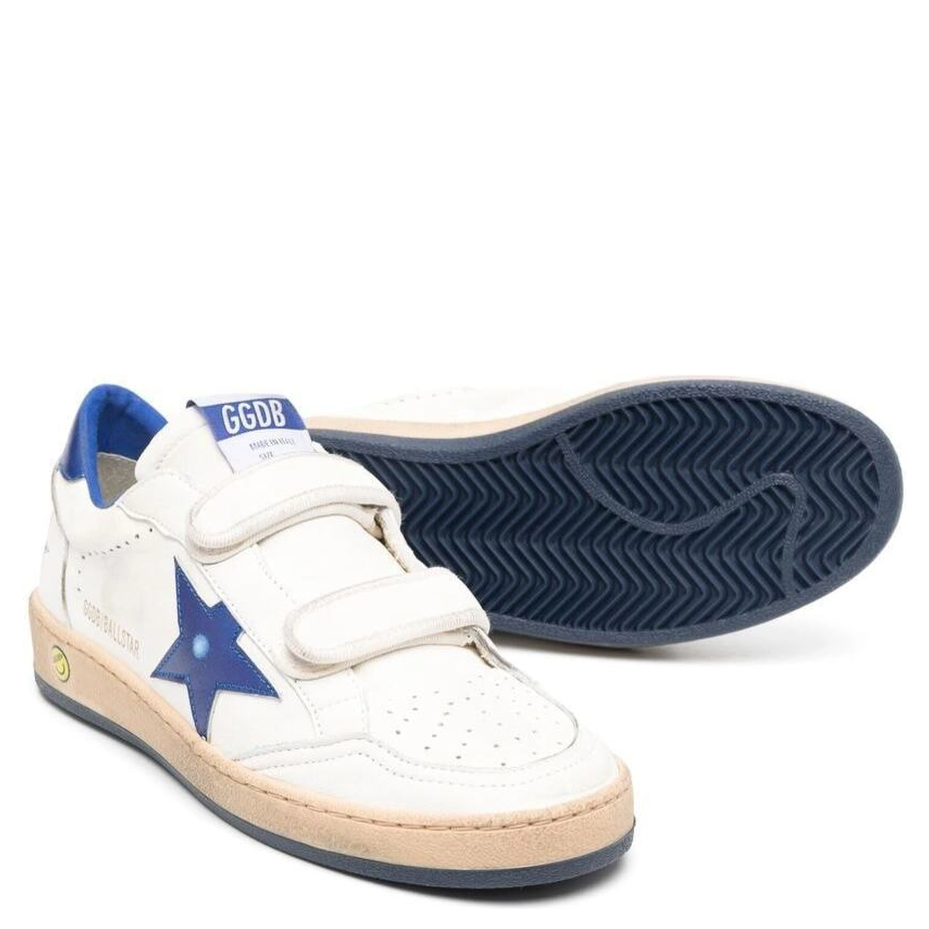 Ballstar White and Blue Sneaker with Star Patch in Leather Boy