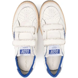 Ballstar White and Blue Sneaker with Star Patch in Leather Boy