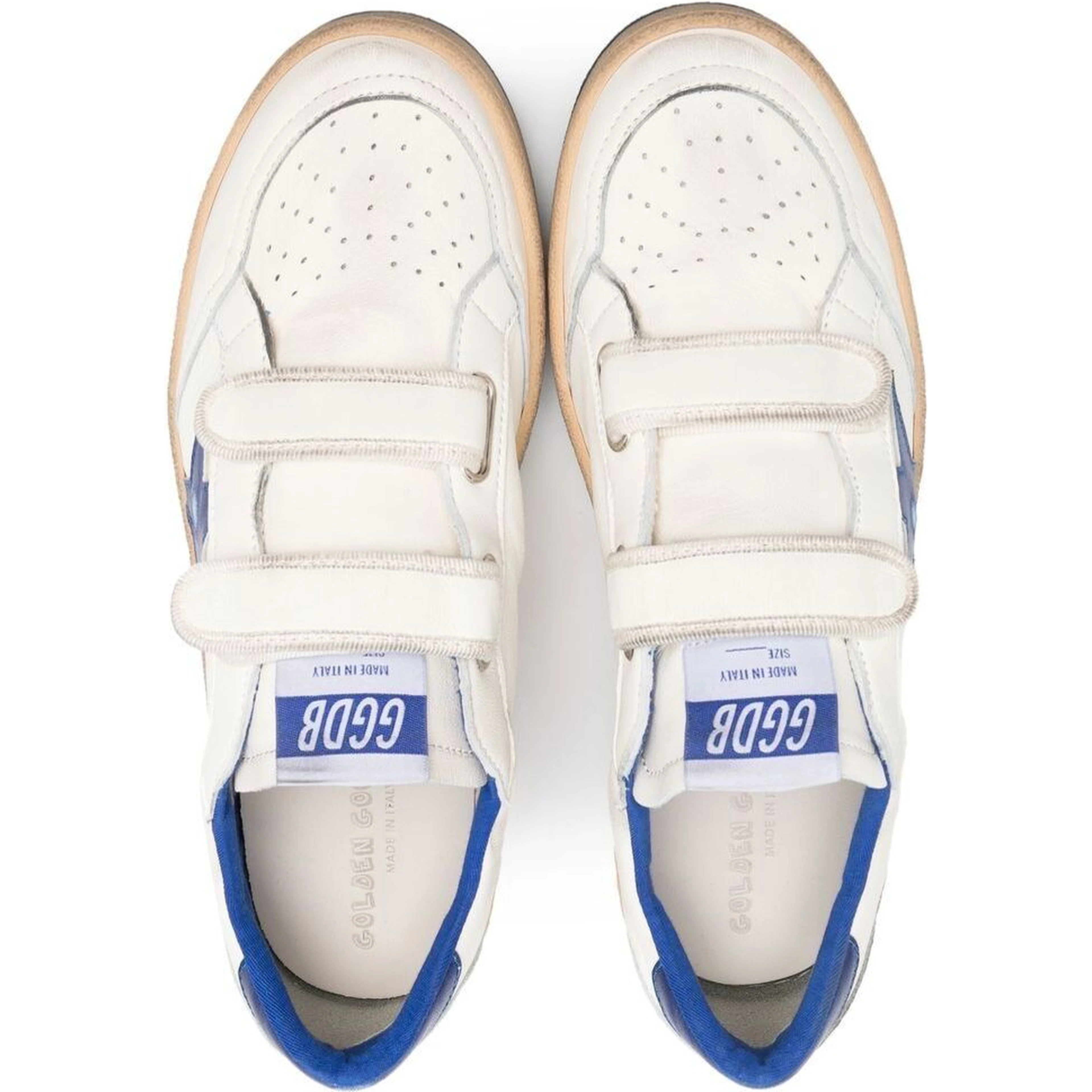 Ballstar White and Blue Sneaker with Star Patch in Leather Boy