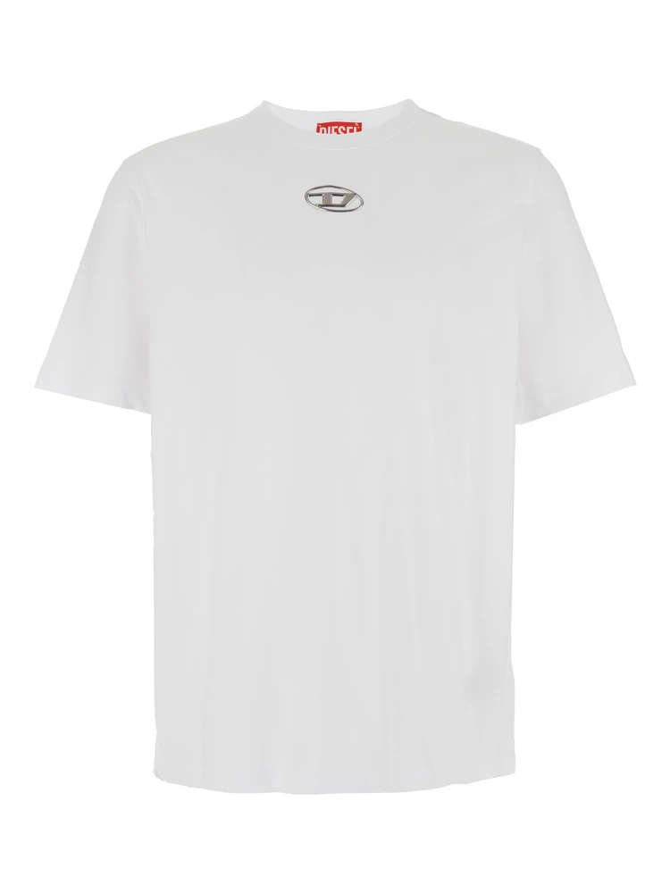 T-Adjust-Od White T-Shirt with Logo Patch on the Front in Cotton Man