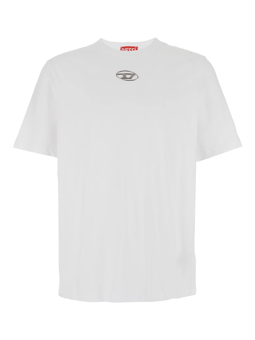 T-Adjust-Od White T-Shirt with Logo Patch on the Front in Cotton Man