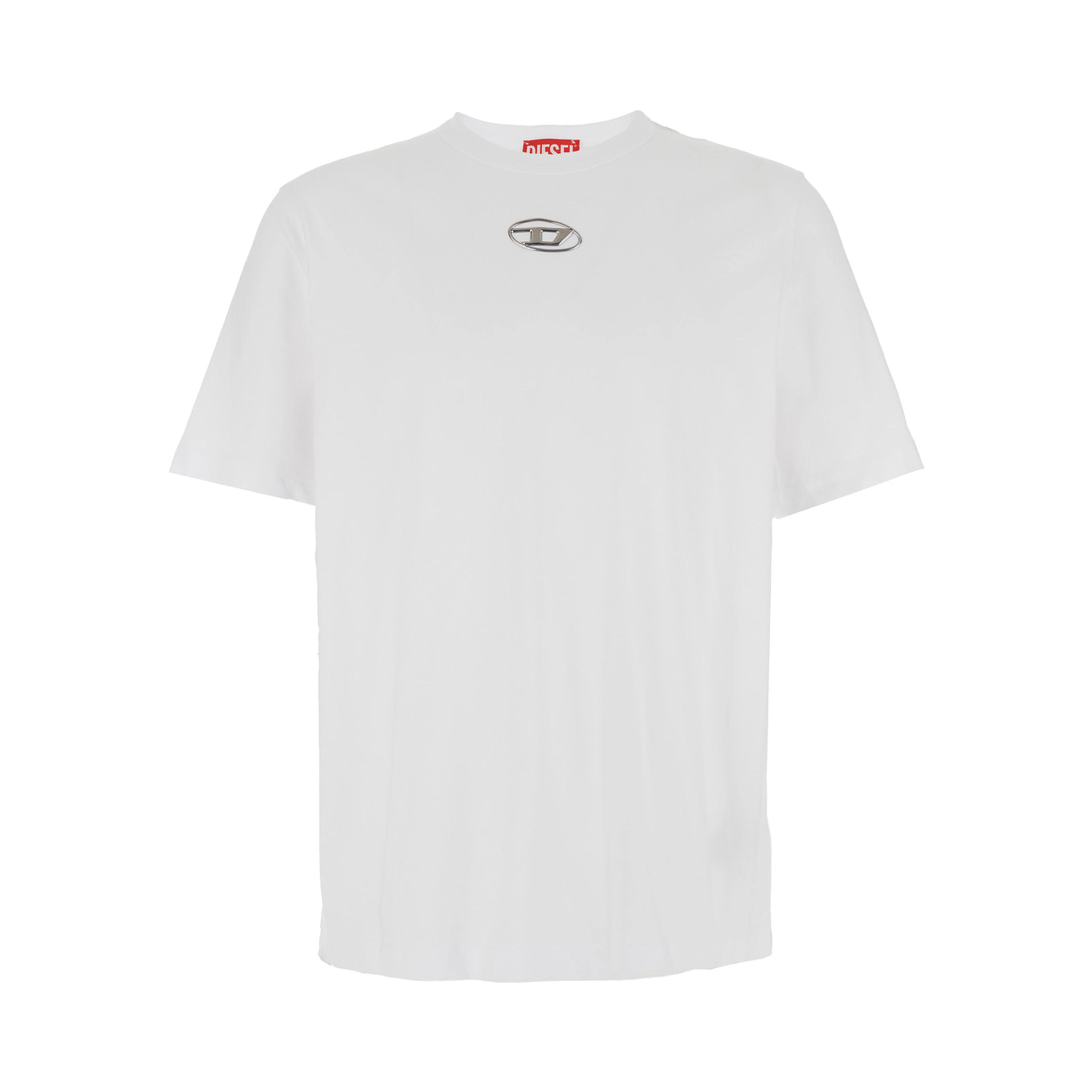 T-Adjust-Od White T-Shirt with Logo Patch on the Front in Cotton Man