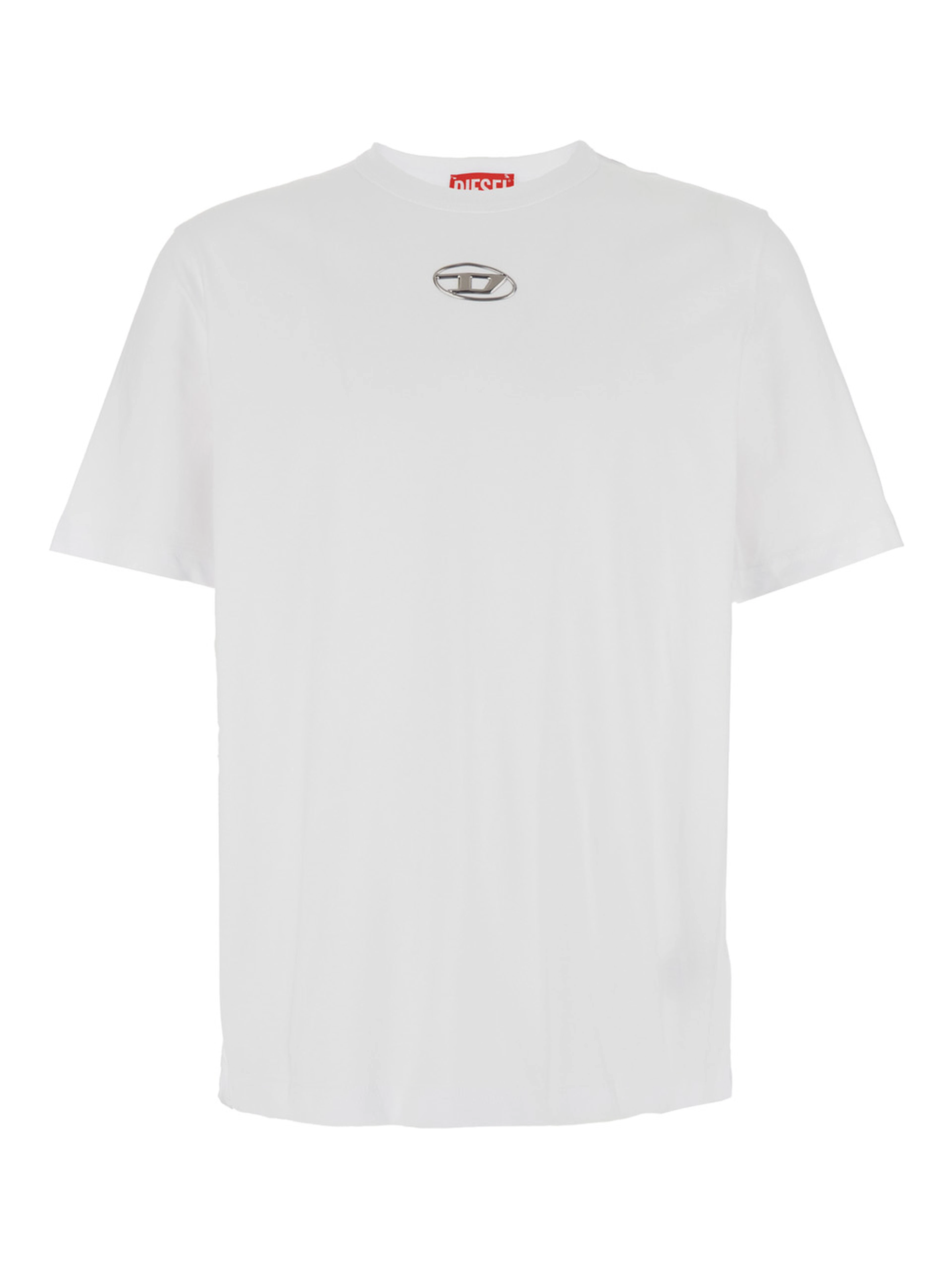 T-Adjust-Od White T-Shirt with Logo Patch on the Front in Cotton Man