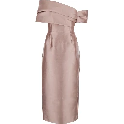 Mirla Pink Long Dress with Off-the-Shoulder Design and Back Slit in Fabric Woman