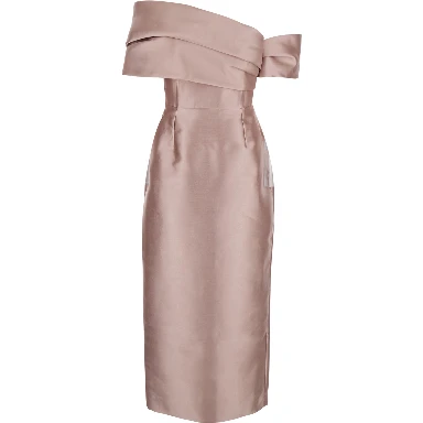 Mirla Pink Long Dress with Off-the-Shoulder Design and Back Slit in Fabric Woman