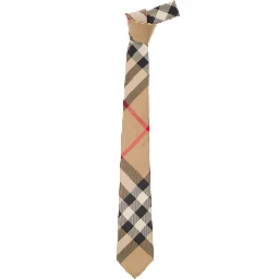Beige Classic-Style Tie with Vintage Check Print Man