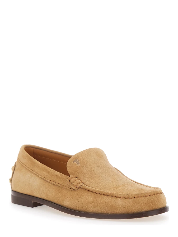 Beige Loafers with Embossed Logo and Stud Details on the Back in Leather Woman alternative