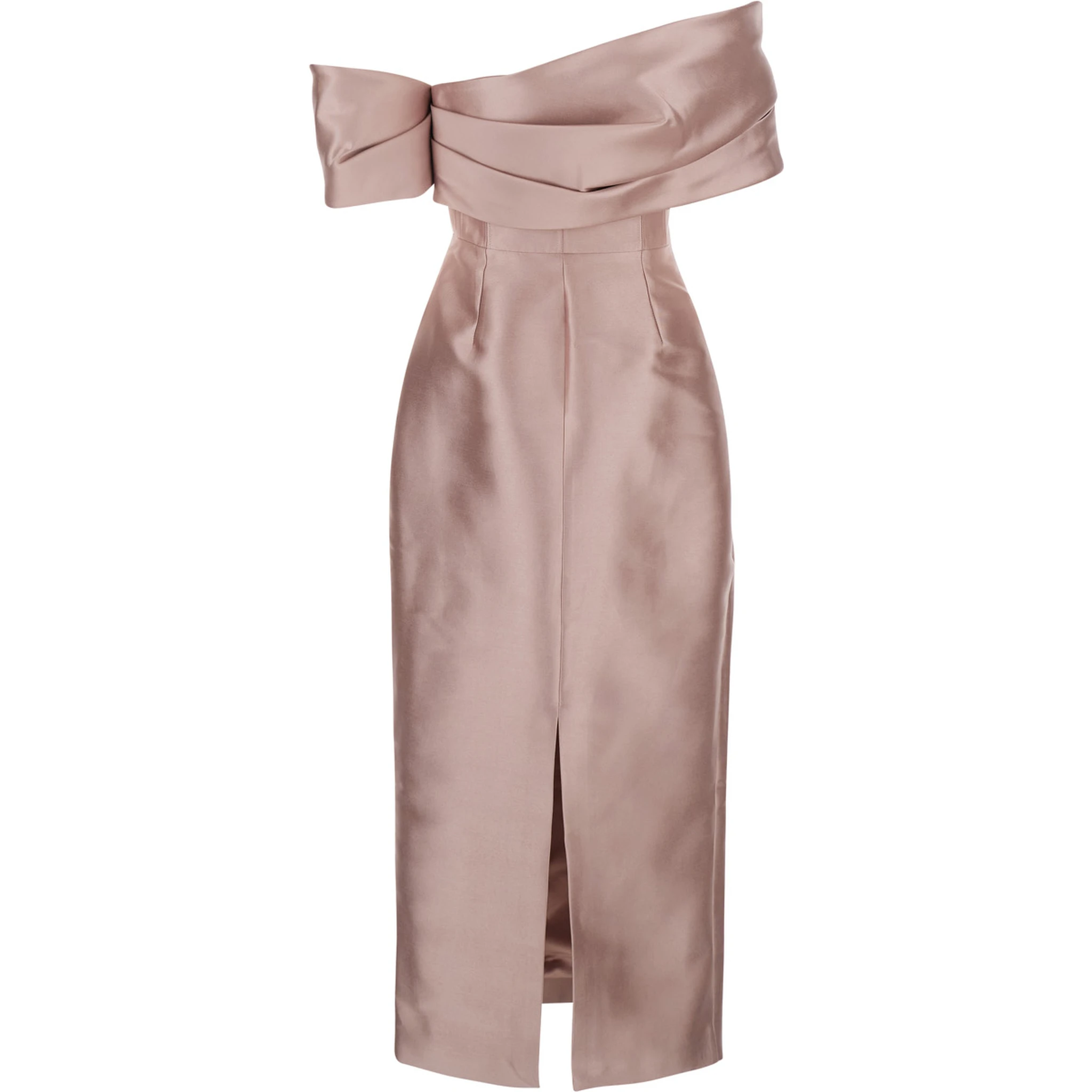 Mirla Pink Long Dress with Off-the-Shoulder Design and Back Slit in Fabric Woman