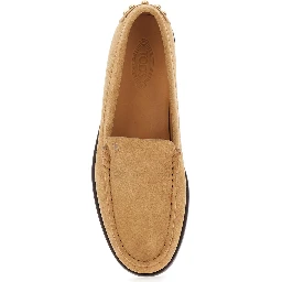Beige Loafers with Embossed Logo and Stud Details on the Back in Leather Woman