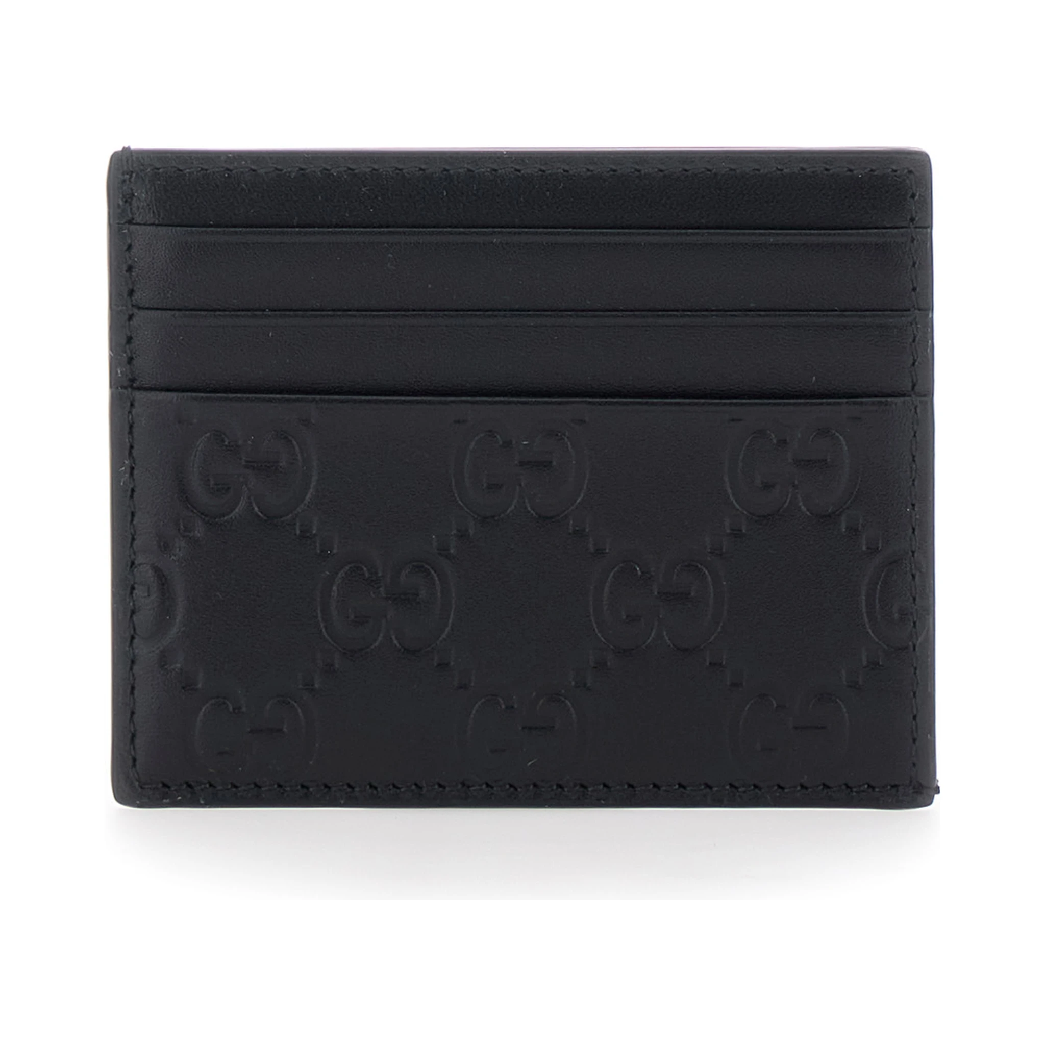 Emblem Black Card Holder with All-Over Embossed GG Motif in Leather Man