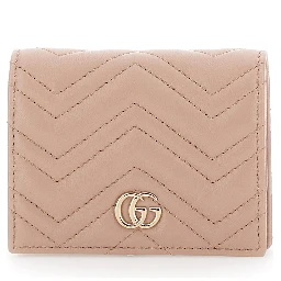 Beige Card Holder with GG Plaque on the Front in Leather Woman