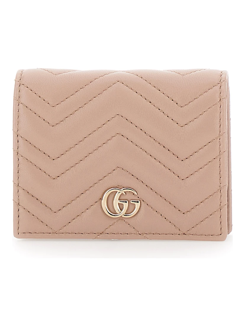 Beige Card Holder with GG Plaque on the Front in Leather Woman