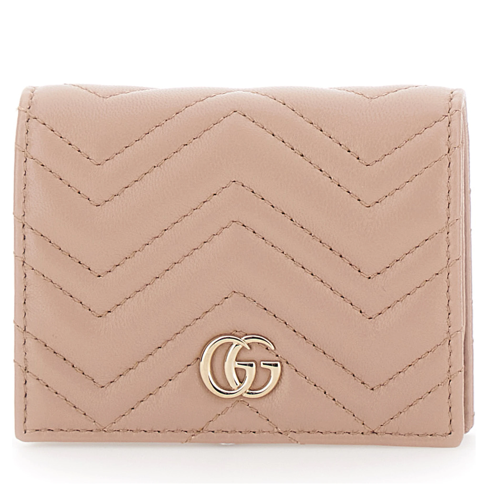 Beige Card Holder with GG Plaque on the Front in Leather Woman
