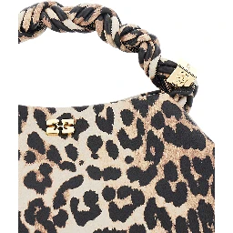 Bou Brown Small Handbag with Braided Handle and All-Over Leopard Motif in Fabric Woman