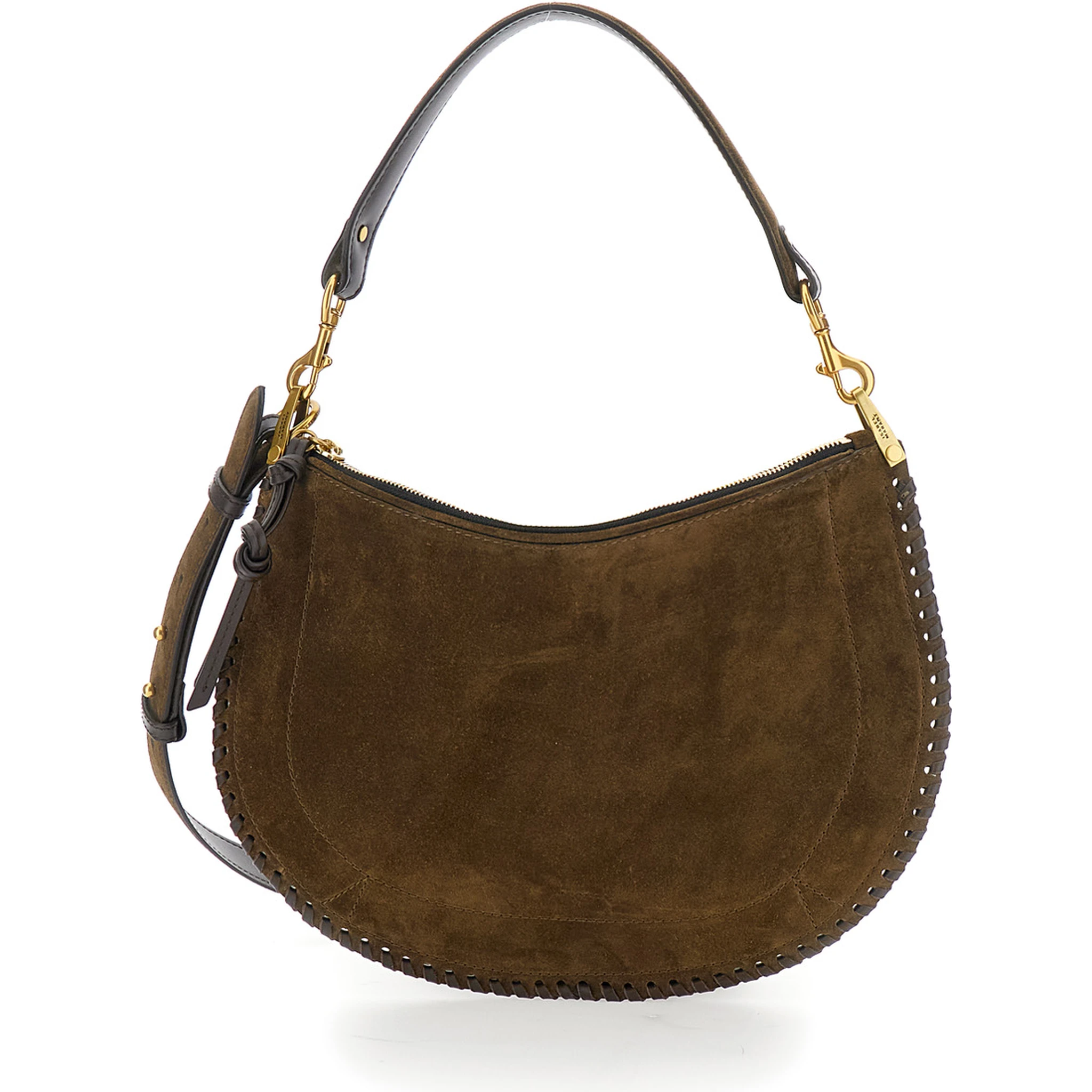 Brown Shoulder Bag with Removable Shoulder Strap in Suede Woman