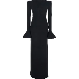 Anica Black Long Dress with Square Neckline and Flared Cuffs in Fabric Woman