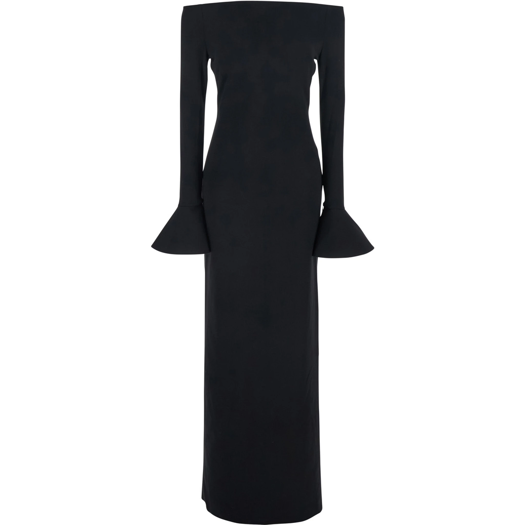 Anica Black Long Dress with Square Neckline and Flared Cuffs in Fabric Woman