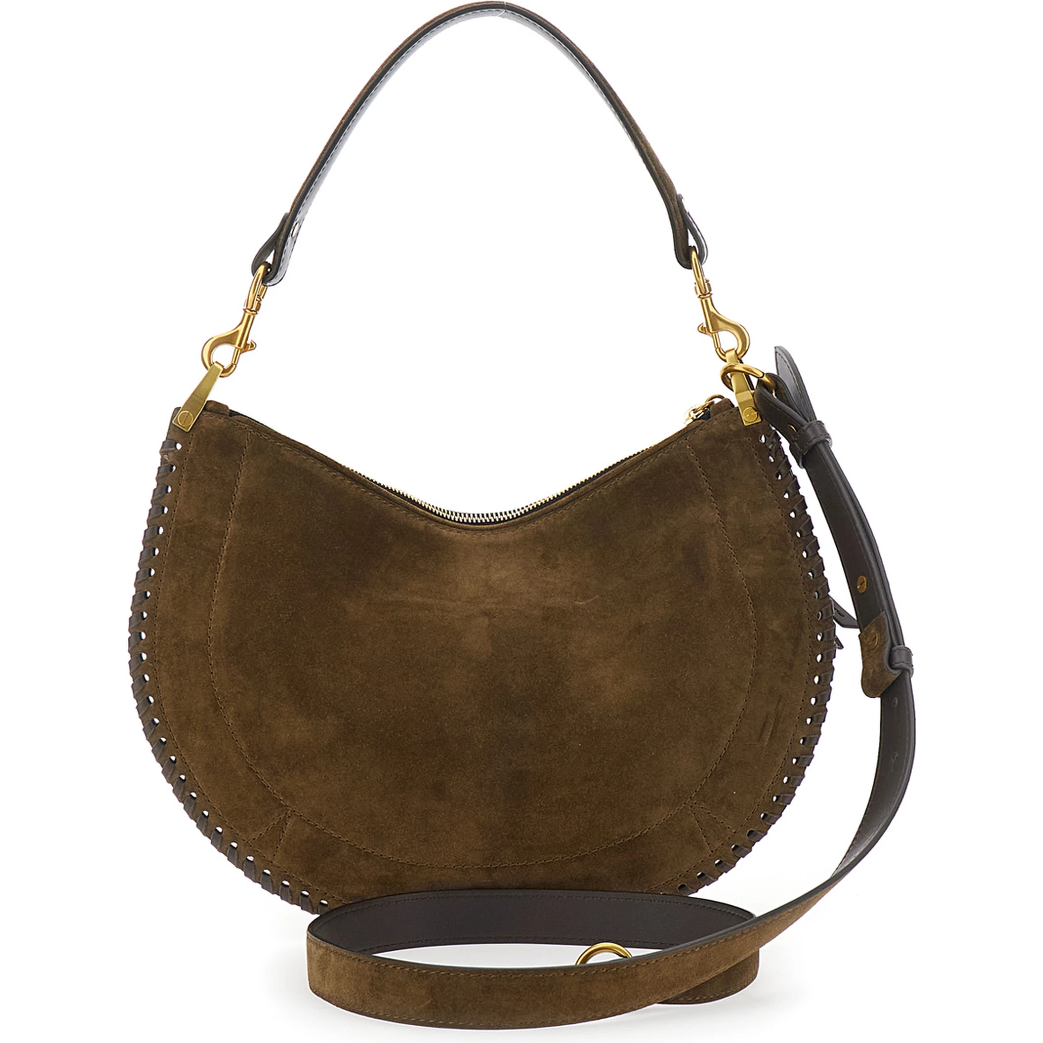 Brown Shoulder Bag with Removable Shoulder Strap in Suede Woman