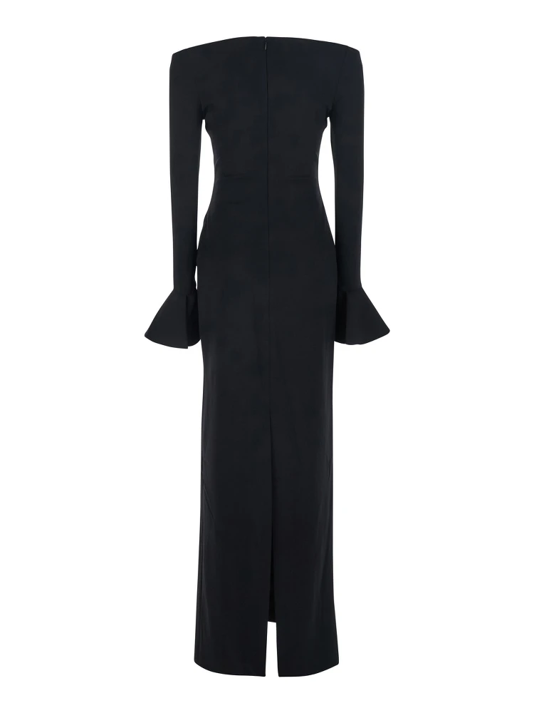 Anica Black Long Dress with Square Neckline and Flared Cuffs in Fabric Woman alternative