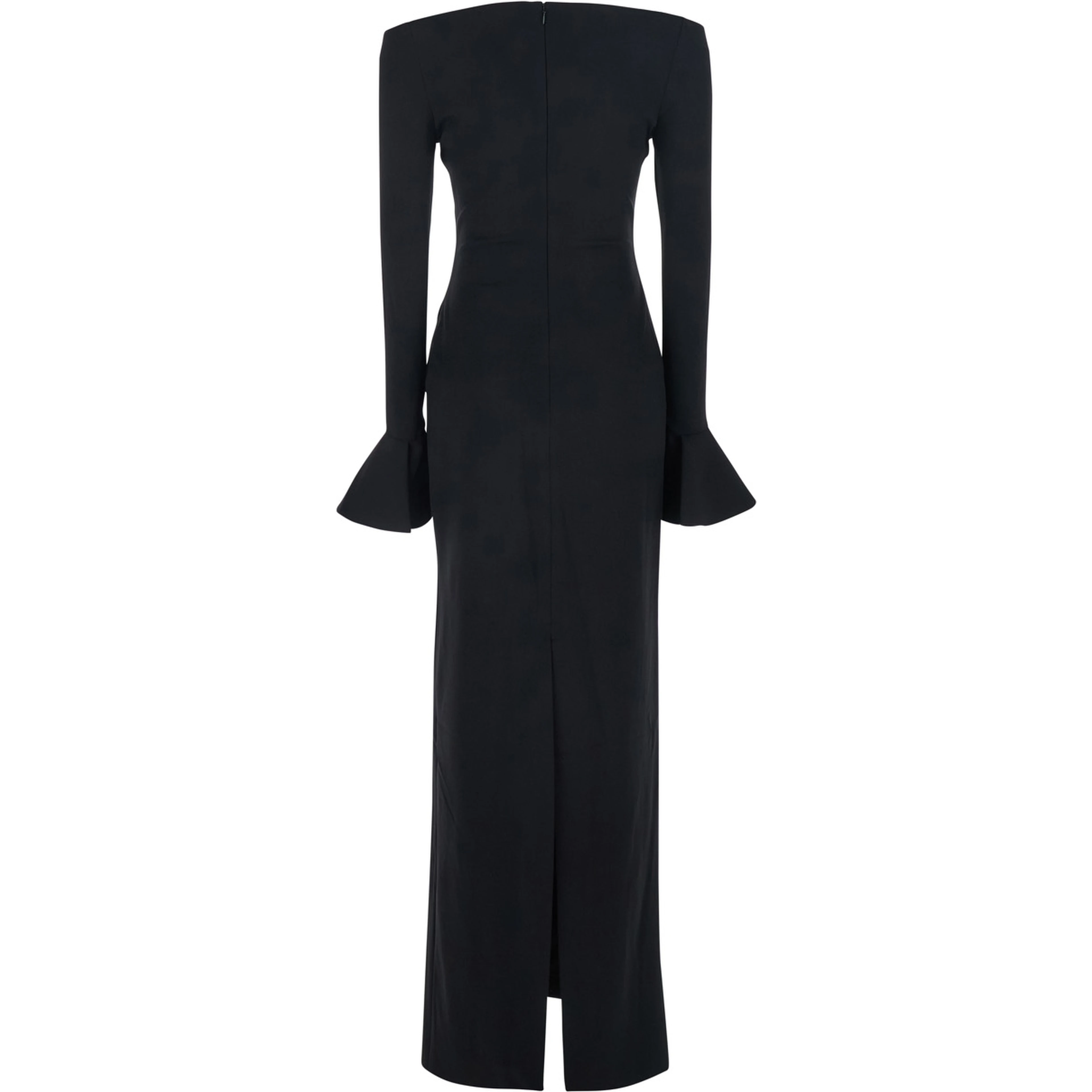 Anica Black Long Dress with Square Neckline and Flared Cuffs in Fabric Woman