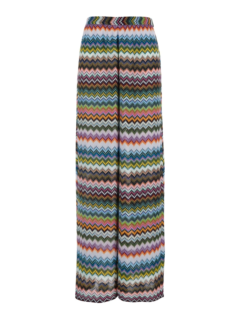 Multicolor Trousers with Zigzag Pattern with Pixel Effect in Lamé Viscose Woman